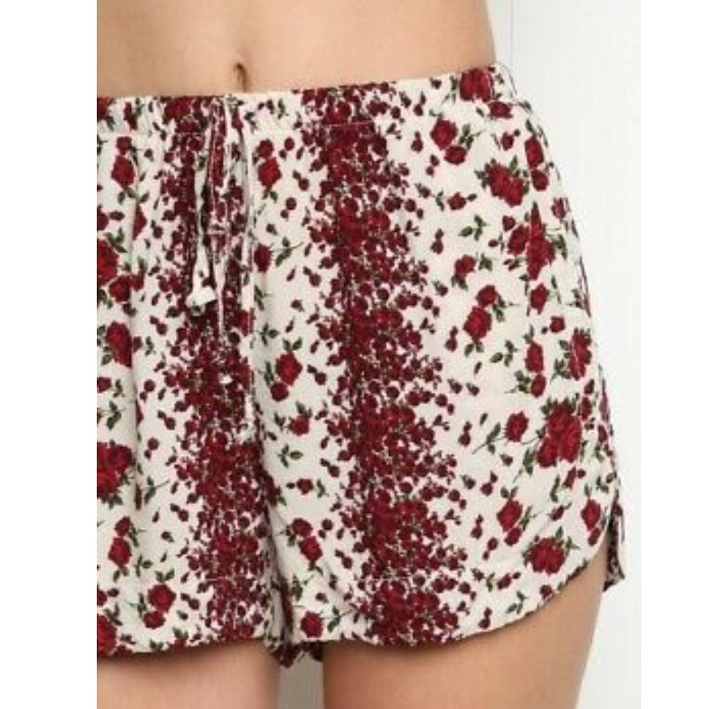 Brandy Melville High Waisted Red Floral Shorts